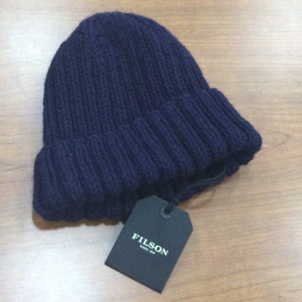 Filson Dark Blue Fisherman’s Wool Knit Beanie